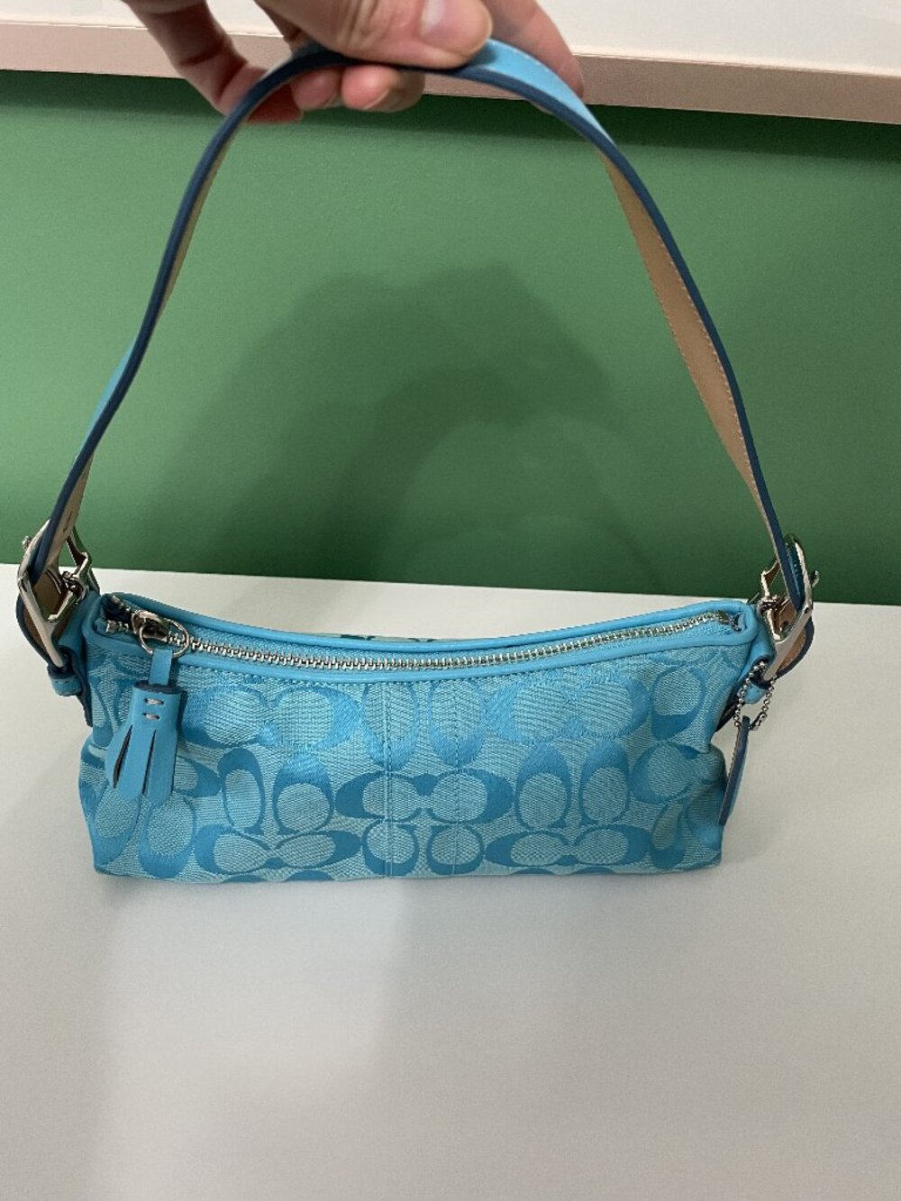 Like New: Coach Hamptons East-West Shoulder Bag - Turquoise